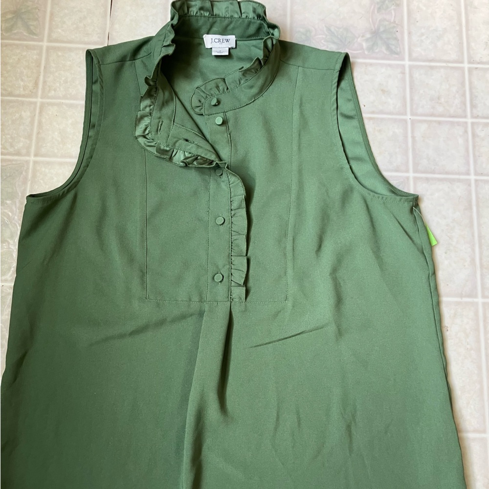 J Crew Green‎ Tuxedo Style Covered Button Sleeveless Blouse